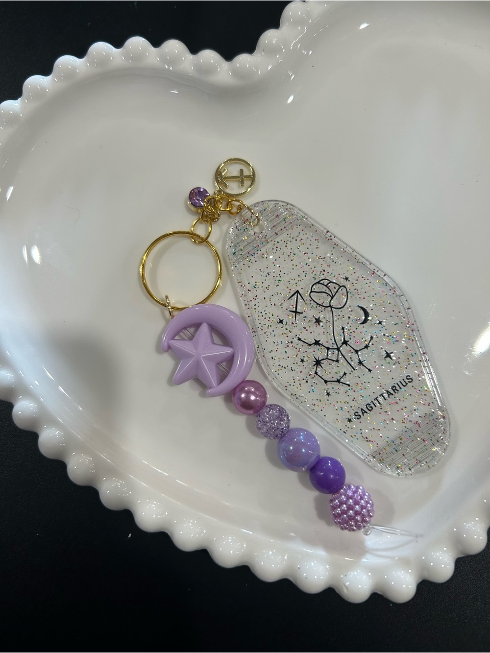 Sagittarius Purple Starry Keychain Charm